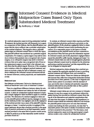 Informed Consent Evidence in Medical Malpractice Cases Based Only Upon Substandard Medical Treatment | By Anthony J. Viorst